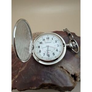 Gotham Men's Silver-Tone Polished Finish Covered Quartz Pocket Watch New Battery